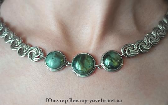 Купить серебряное ожерелье с камнем лабрадор